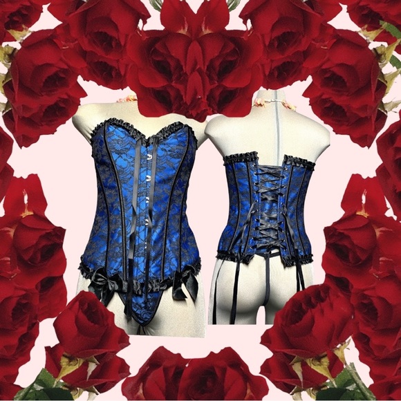 *NEW*Gorgeous Sexy Blue and Black Women Bustier Corset  Set Lace Up Bone… - Picture 6 of 17